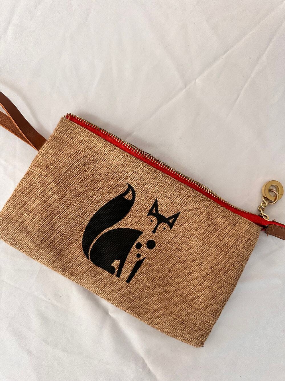Apple & Bee Jute Fox Wristlet Clutch Leather Strap Australian Eco Bag